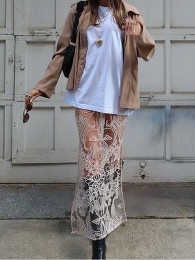 By Anthropologie Sheer Embroidered Skirt